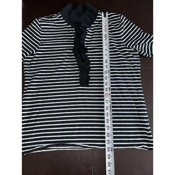 Jones New York Black/White Striped 3/4 Sleeve Polo Shirt W/Ruffle Detail XL - Picture 7 of 8